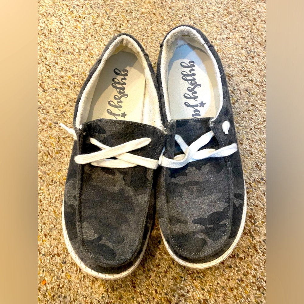 Grayish green slip on shoes